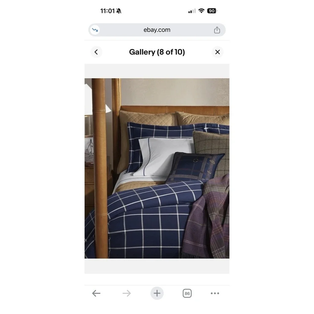 RALPH LAUREN Modern Equestrian KING‎ DUVET and SHAMS SET Windowpane Navy